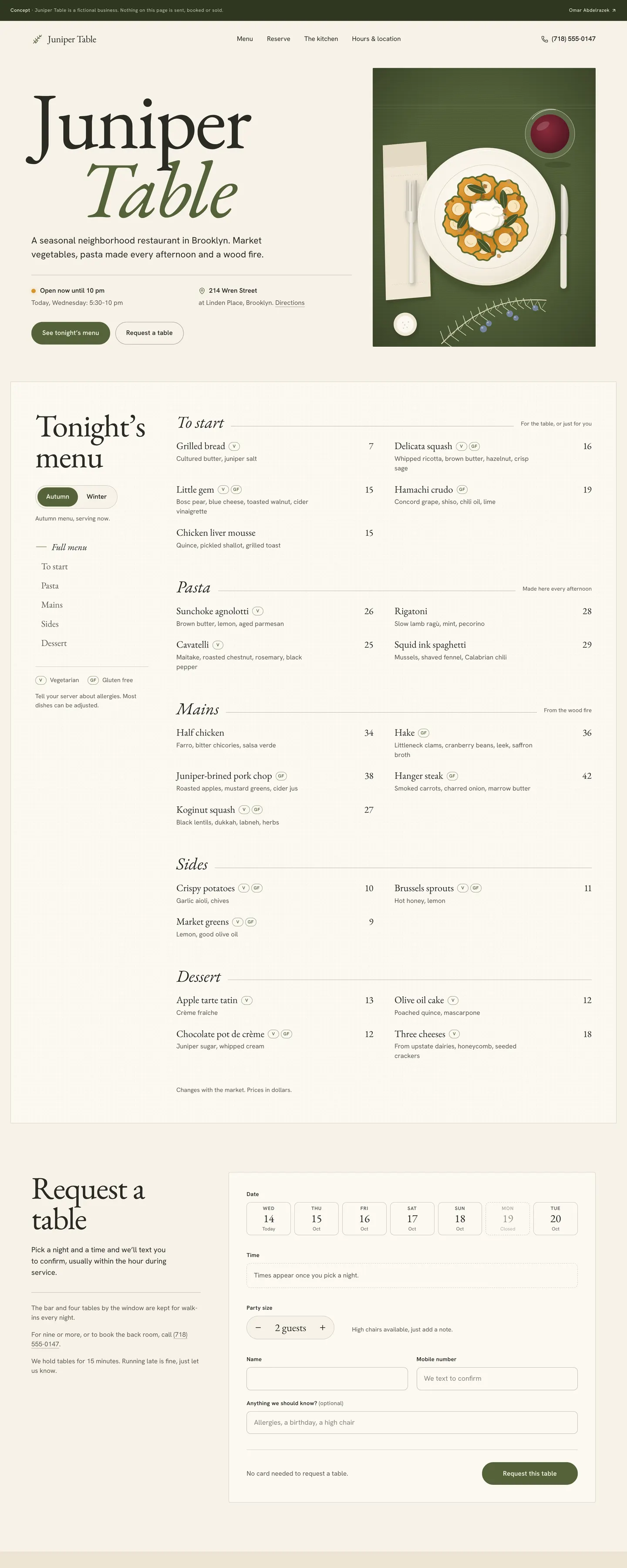 Juniper Table homepage