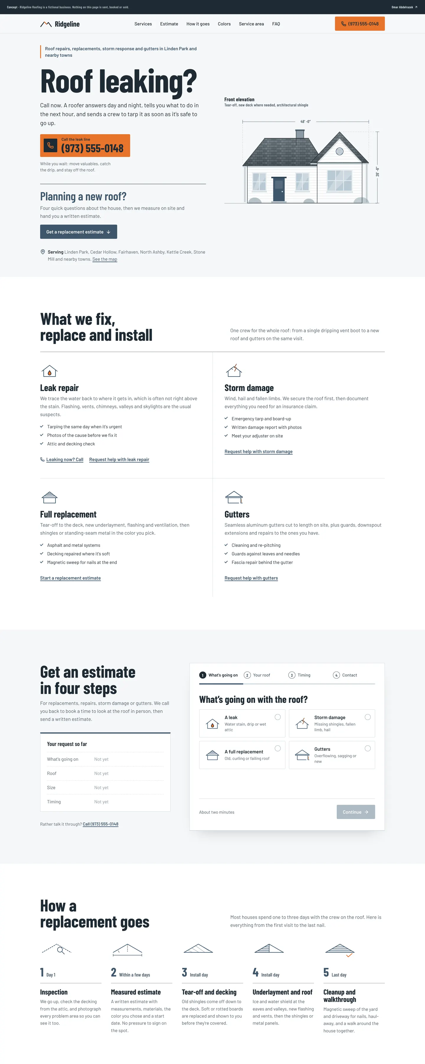 Ridgeline Roofing homepage